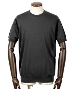 JOHN SMEDLEY ジョンスメドレー ／ ウールコットン30ゲージ半袖クルーネックニット「HILCOTE」（BLACK／ブラック）