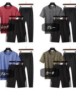 メンズ  セットアップ 半袖 Tシャツ ショートパンツ ロングパンツ 上下3点セット カジュアル ストライプ 運動着 トレーニン 速乾 スポーティ 春夏秋 男子服