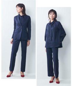 ニッセン スーツ パンツ レディース ドビー素材 セットアップ 3点セット テーラード ジャケット ＋ 衿ぐりリボン付 ブラウス ストレート 4L/5L/6L nissen