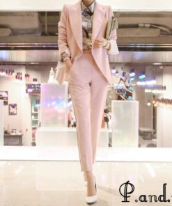 レディースファッション ピンク スーツ レディース OL 通勤 入学式 卒園式 フォーマル パンツスーツ 2点セット 細身 ロングパンツ