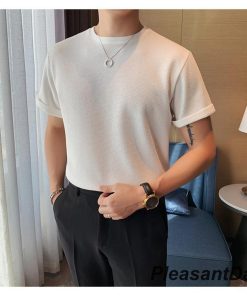 サマーニット メンズ ス クルーネック半袖ニット 半袖 無地 薄手 クルーネック Tシャツ ゴルフ シャツ キレイめ 夏 父の日