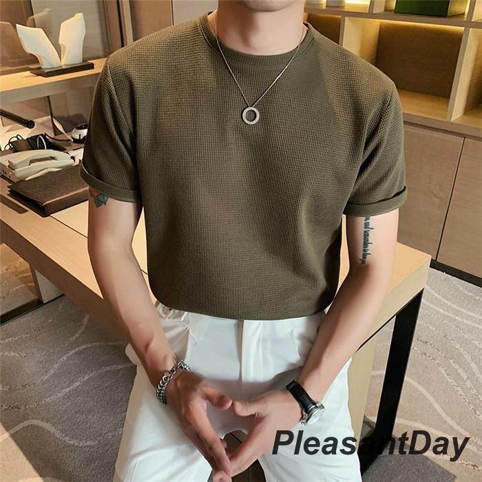 サマーニット メンズ ス クルーネック半袖ニット 半袖 無地 薄手 クルーネック Tシャツ ゴルフ シャツ キレイめ 夏 父の日 - 画像 (2)