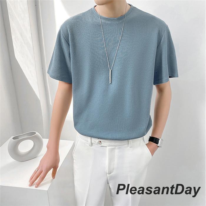 サマーニット メンズ ス クルーネック半袖ニット 半袖 無地 薄手 クルーネック Tシャツ ゴルフ シャツ キレイめ 夏 父の日 - 画像 (4)