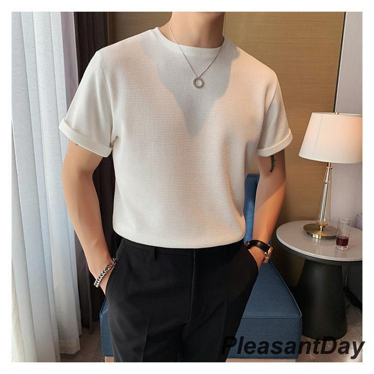 サマーニット メンズ ス クルーネック半袖ニット 半袖 無地 薄手 クルーネック Tシャツ ゴルフ シャツ キレイめ 夏 父の日 - 画像 (7)