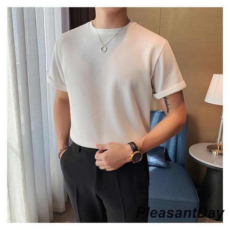 サマーニット メンズ ス クルーネック半袖ニット 半袖 無地 薄手 クルーネック Tシャツ ゴルフ シャツ キレイめ 夏 父の日 - 画像 (8)