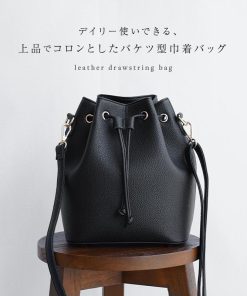 バケツ型巾着バッグ 2way レザー 斜め掛け 黒 大容量 軽量 巾着バッグ ショルダー レディース ショルダーバッグ 大きめ バケツ型 フェイクレザー