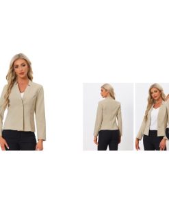 Allegra K ブレザー 長袖 2つボタン スーツ 事務用 ノッチド襟 レディース カーキ XL