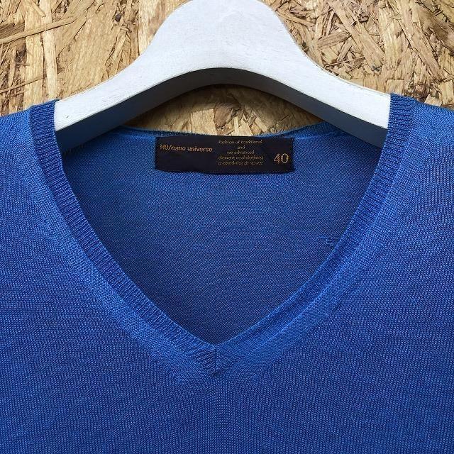 NANO universe ナノユニバース nano・universe ニット 薄手 セーター シンプル 無地 Vネック 長袖 サイズ40 ブルー 青 メンズ - 画像 (5)